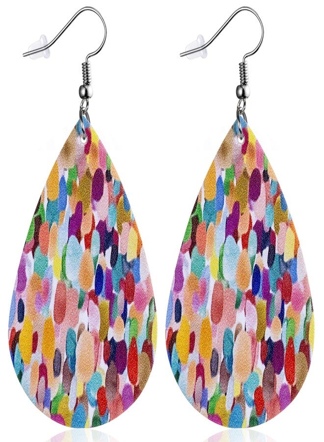 YINCUO Colorful Earrings for Women Leather Teardrop Dangle Drop Jewelry Outfits Accessories - Image 1